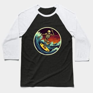 Skeleton Surfing Baseball T-Shirt